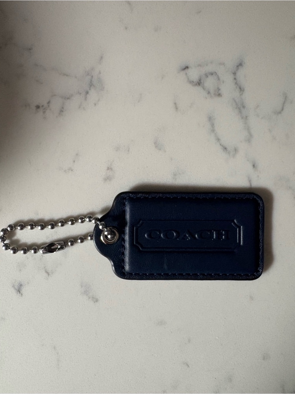 Coach Navy Blue Leather Hangtag. 3”.